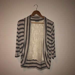 Lace Detailed White Striped Cardigan